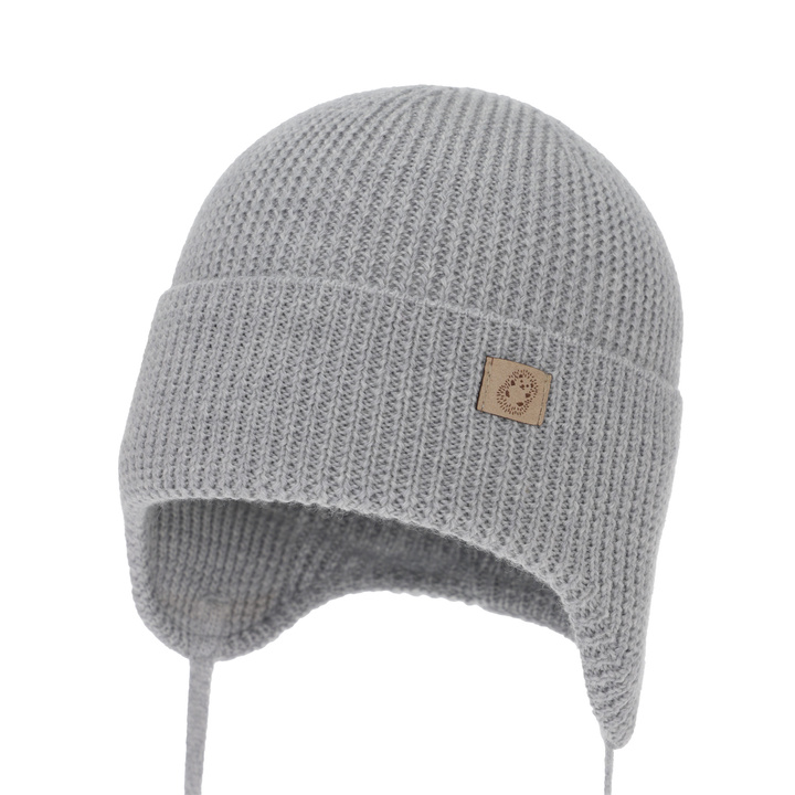 Czapka jesienna, wiosenna dla chłopca, 100% wełniana merino, wiązana, szara Bakadi