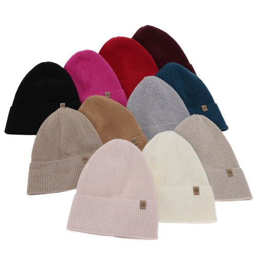 Czapka jesienna, zimowa damska, jasnobeżowa, wełna merino z kaszmirem, Alineta