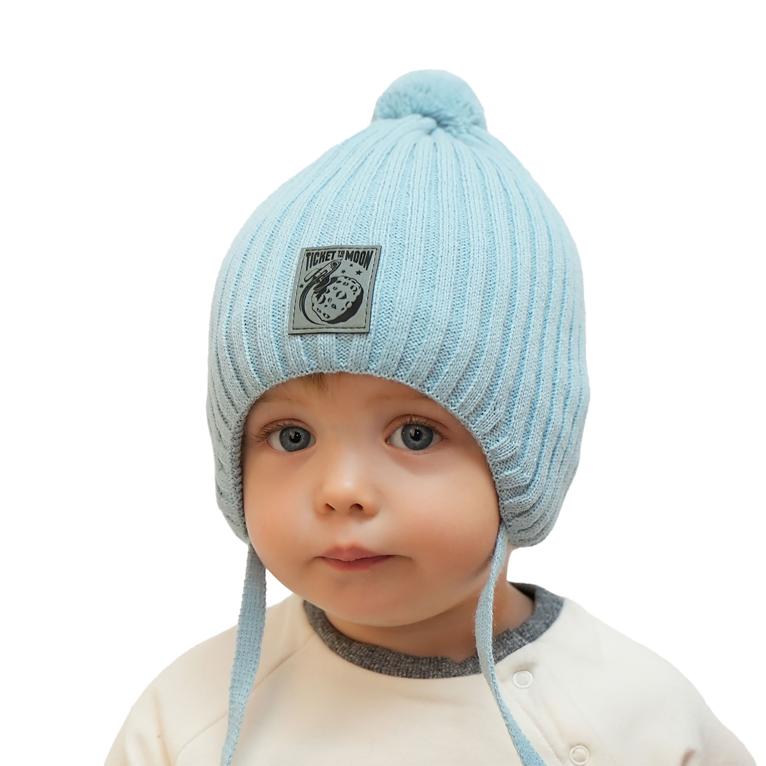 Czapka jesienna, wiosenna dla chłopca, ciemnoszara, wiązana, z pomponem Cyspin