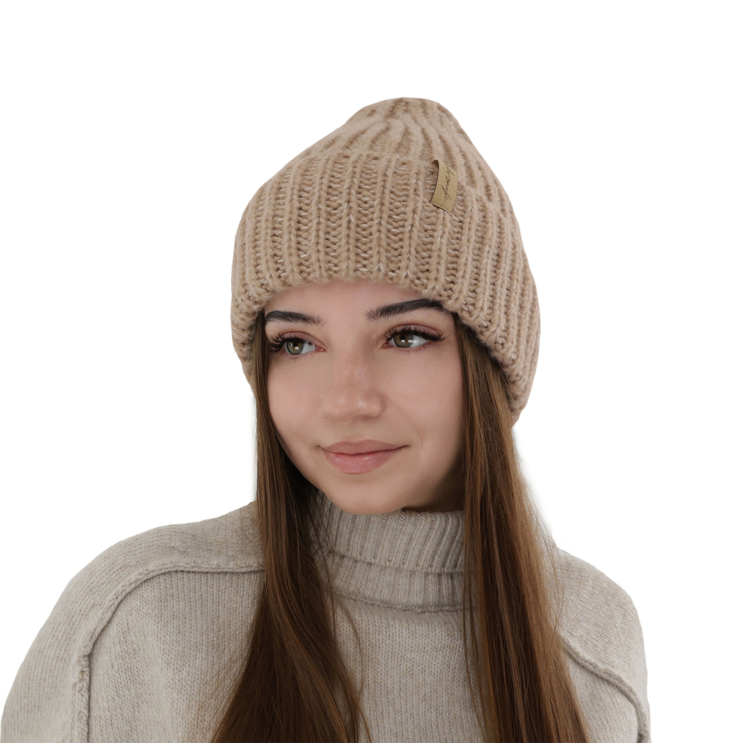 Czapka zimowa damska, szara, z wełną merino Caro