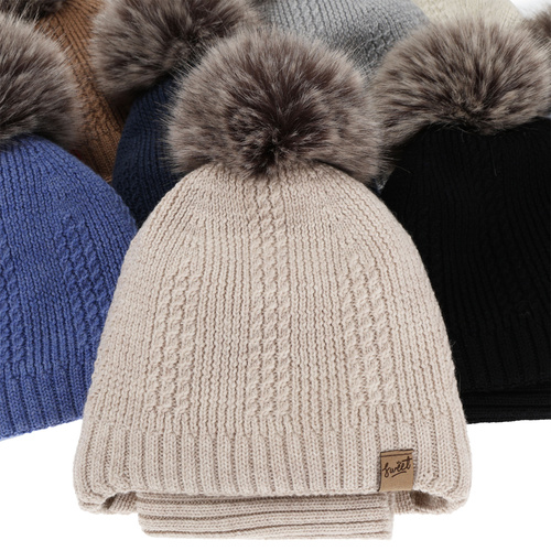 Czapka i komin dla chłopca, zimowy komplet, czarny, 100% wełniany merino, podszyty wełnianym polarem, wiązany Danny