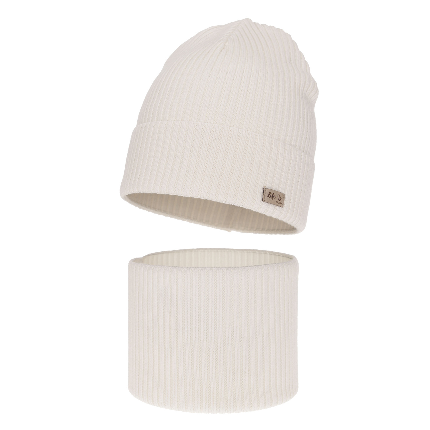 Czapka i komin dla dziewczynki jesienny, wiosenny komplet, biały, 100% wełniany merino Itra