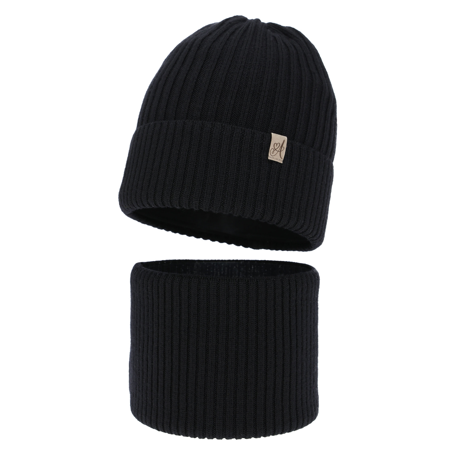 Czapka i komin dla dziewczynki, zimowy komplet, czarny, 100% wełniany merino, Patricia