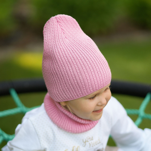 Czapka i komin dla dziewczynki jesienny, wiosenny komplet, z bawełną, czarny Wega