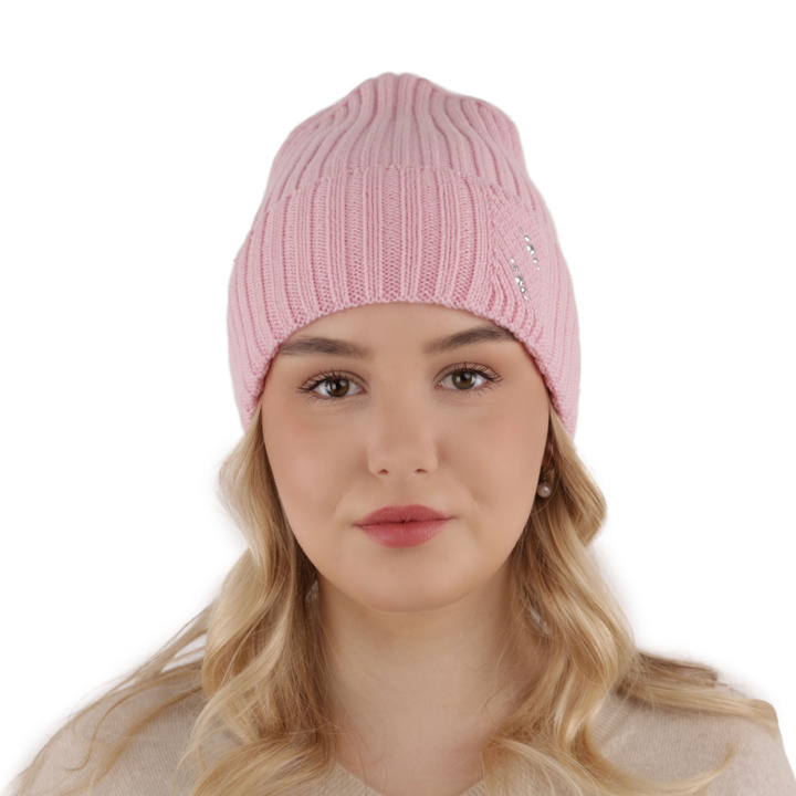 Czapka zimowa damska, różowa, 100% wełniana merino Ariga