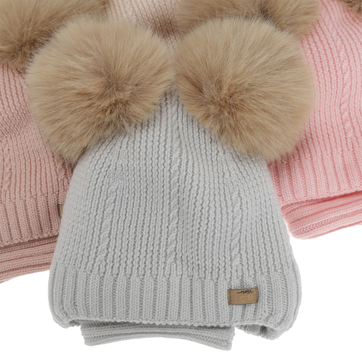 Czapka i komin dla dziewczynki, zimowy komplet, różowy, 100% wełniany merino, podszyty polarem wełnianym, Lumia