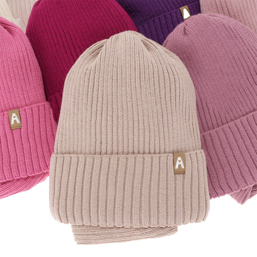 Czapka i komin dla dziewczynki zimowy komplet, szary, z wełną merino, podszyty polarem Peggy