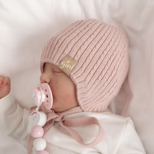 Czapka jesienna, wiosenna dla dziewczynki, beżowa, wiązana Cheri