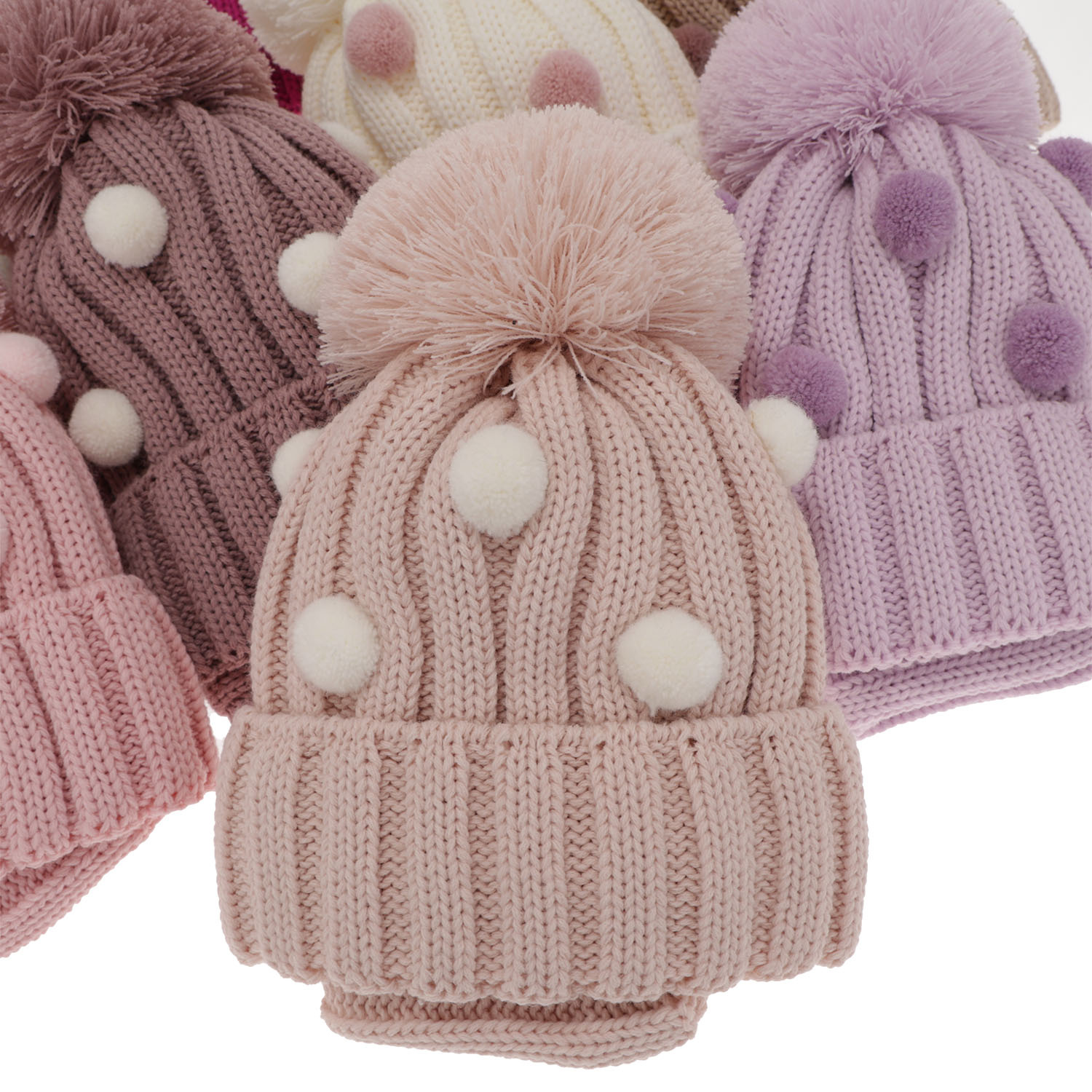 Czapka i komin dla dziewczynki zimowy komplet, kremowy, z pomponem Hekate