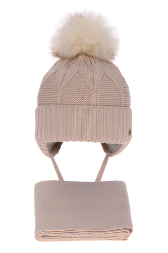 Czapka i szalik dla dziewczynki zimowy komplet, beżowy Altina