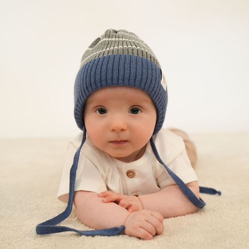 Czapka jesienna, wiosenna dla chłopca, granatowa, wiązana Alvin