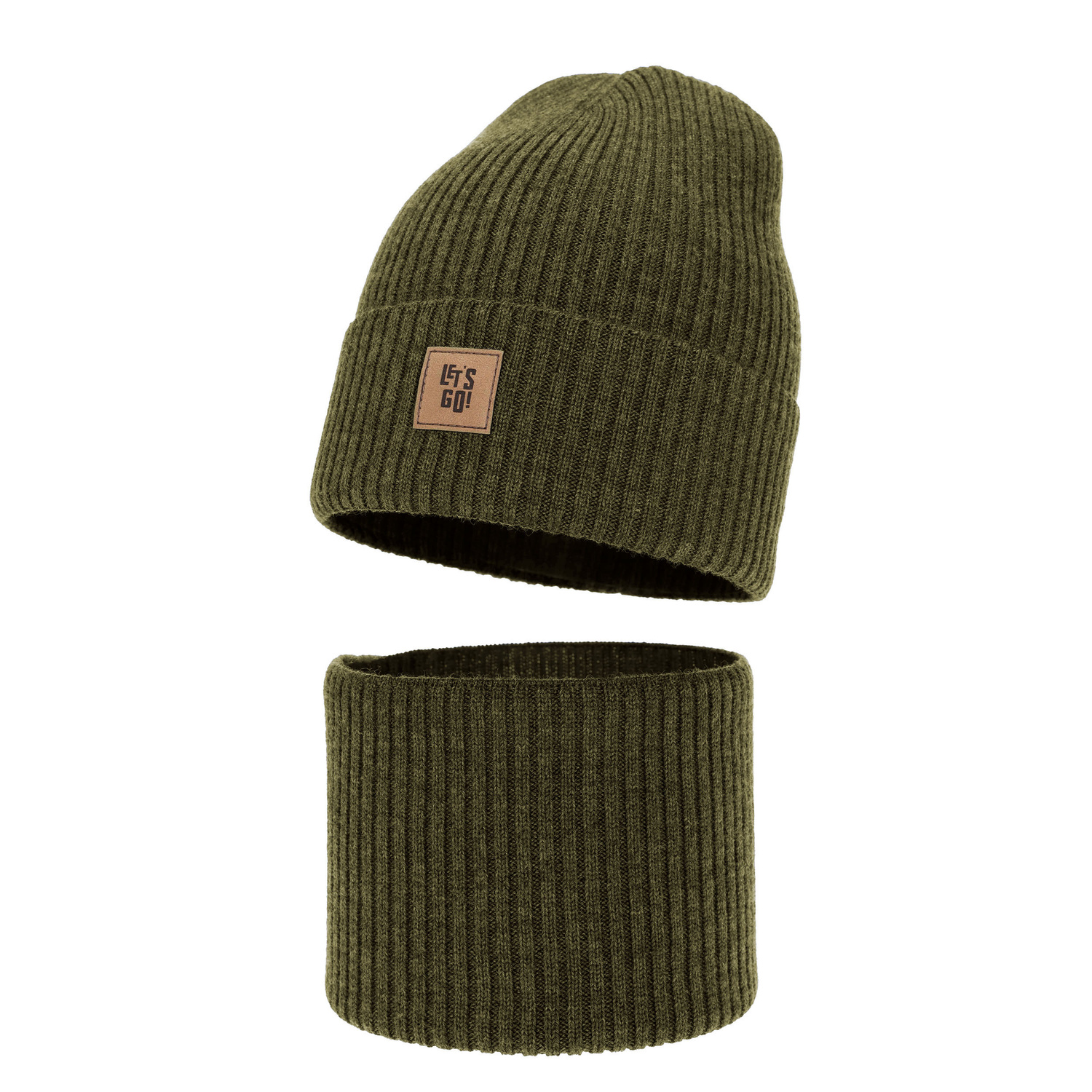 Czapka i komin dla chłopca, jesienny, wiosenny komplet khaki 100% wełniany merino Vanto