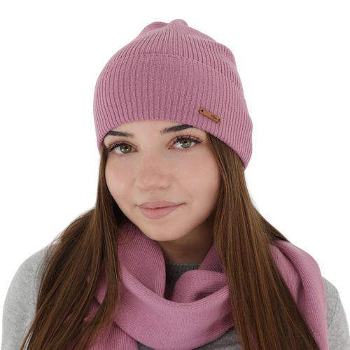 Czapka jesienna, zimowa damska, fioletowa, 100% wełniana merino, Flerra