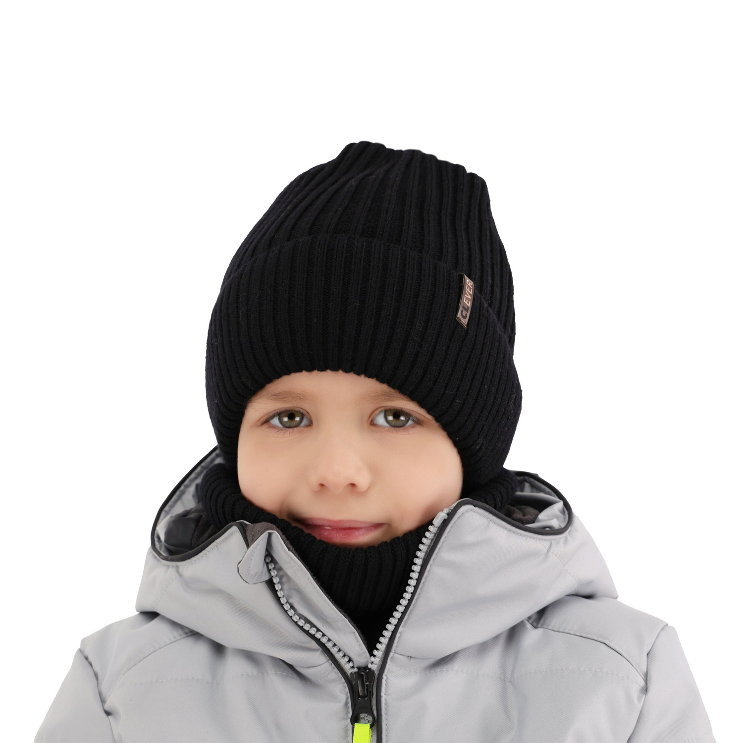 Czapka i komin dla chłopca, zimowy komplet, jasnoszary, 100% wełniany merino, Gizmo