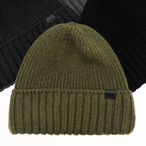 Czapka zimowa męska, szara, 100% wełniana merino, bezszwowa Bruner