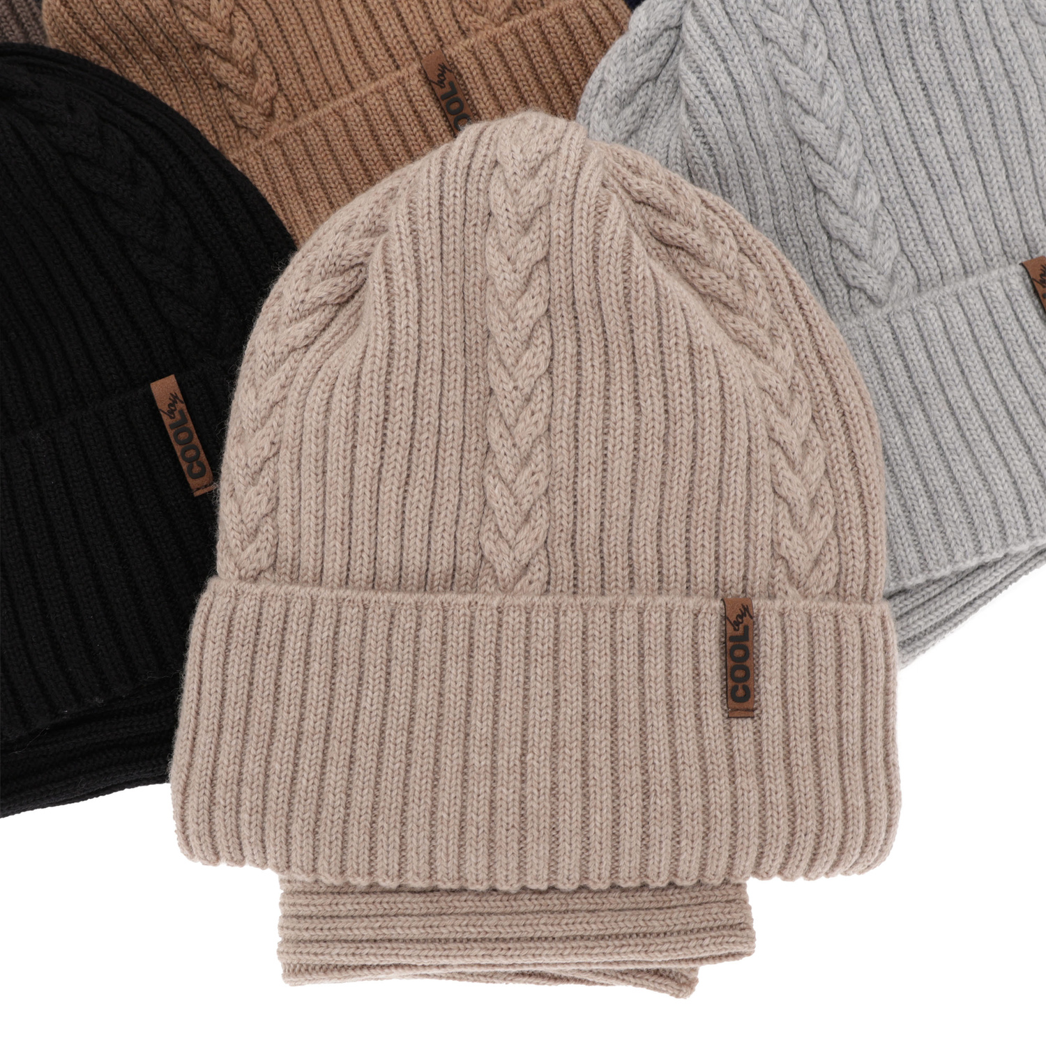 Czapka i komin dla chłopca zimowy komplet, camel, 100% wełniany merino Wilson