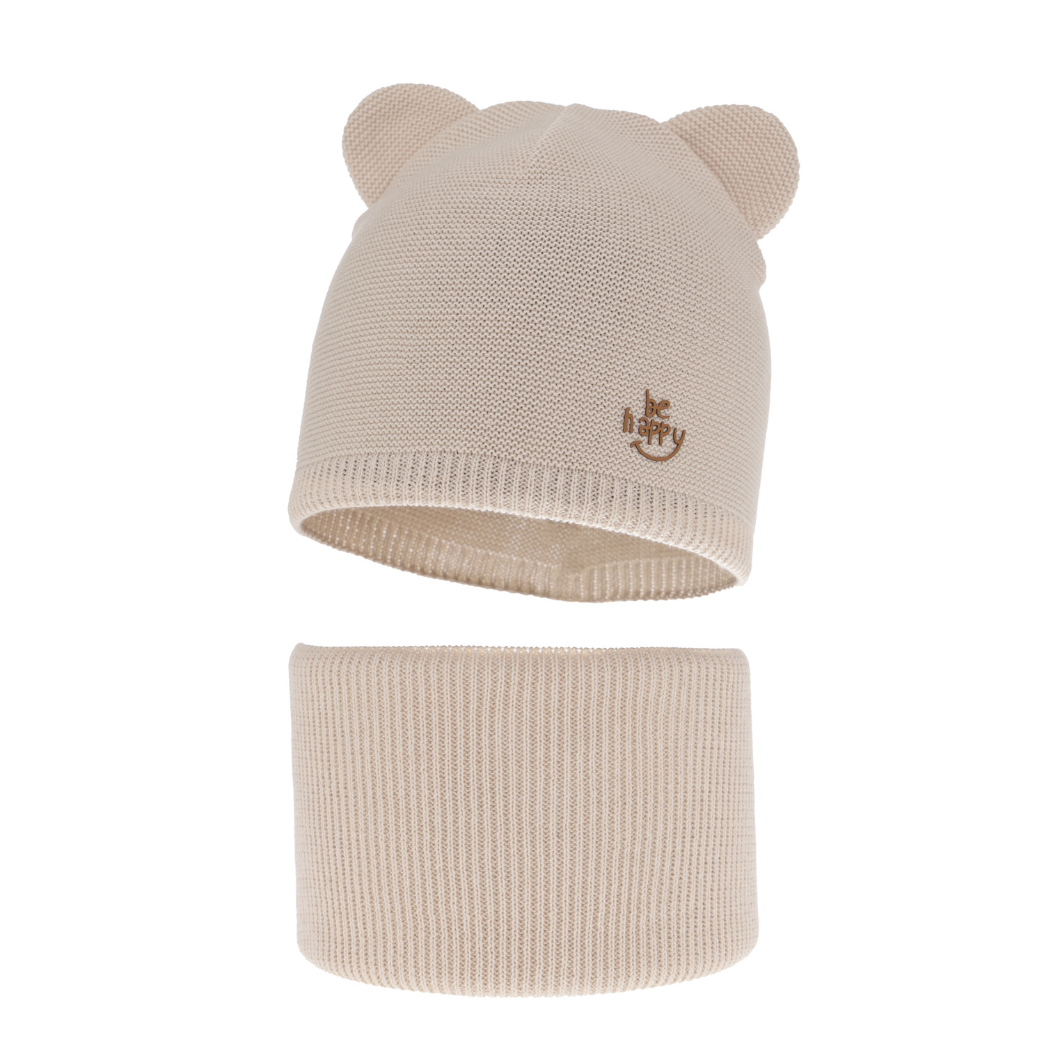 Czapka i komin dla chłopca jesienny, wiosenny komplet, z bawełną, beżowy Ludvic