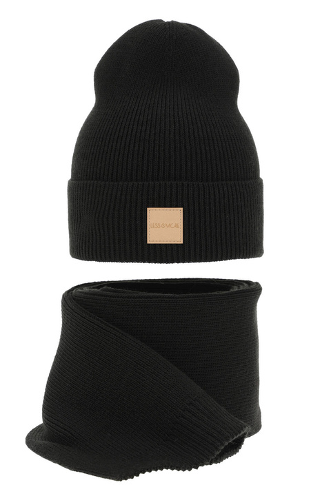 Czapka i szalik damski zimowy komplet, czarny, Nathalie