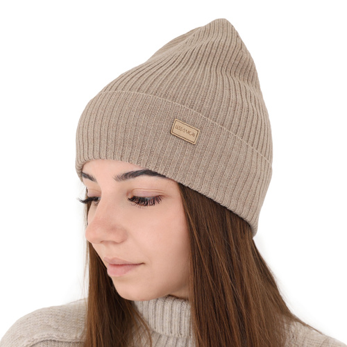 Czapka damska zimowa, biała, 100% wełniana merino, Sophie