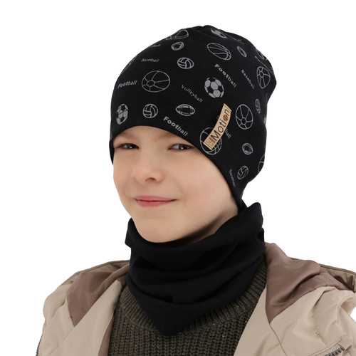 Czapka i komin dla chłopca jesienny, wiosenny komplet, camel, bawełniany Paolo