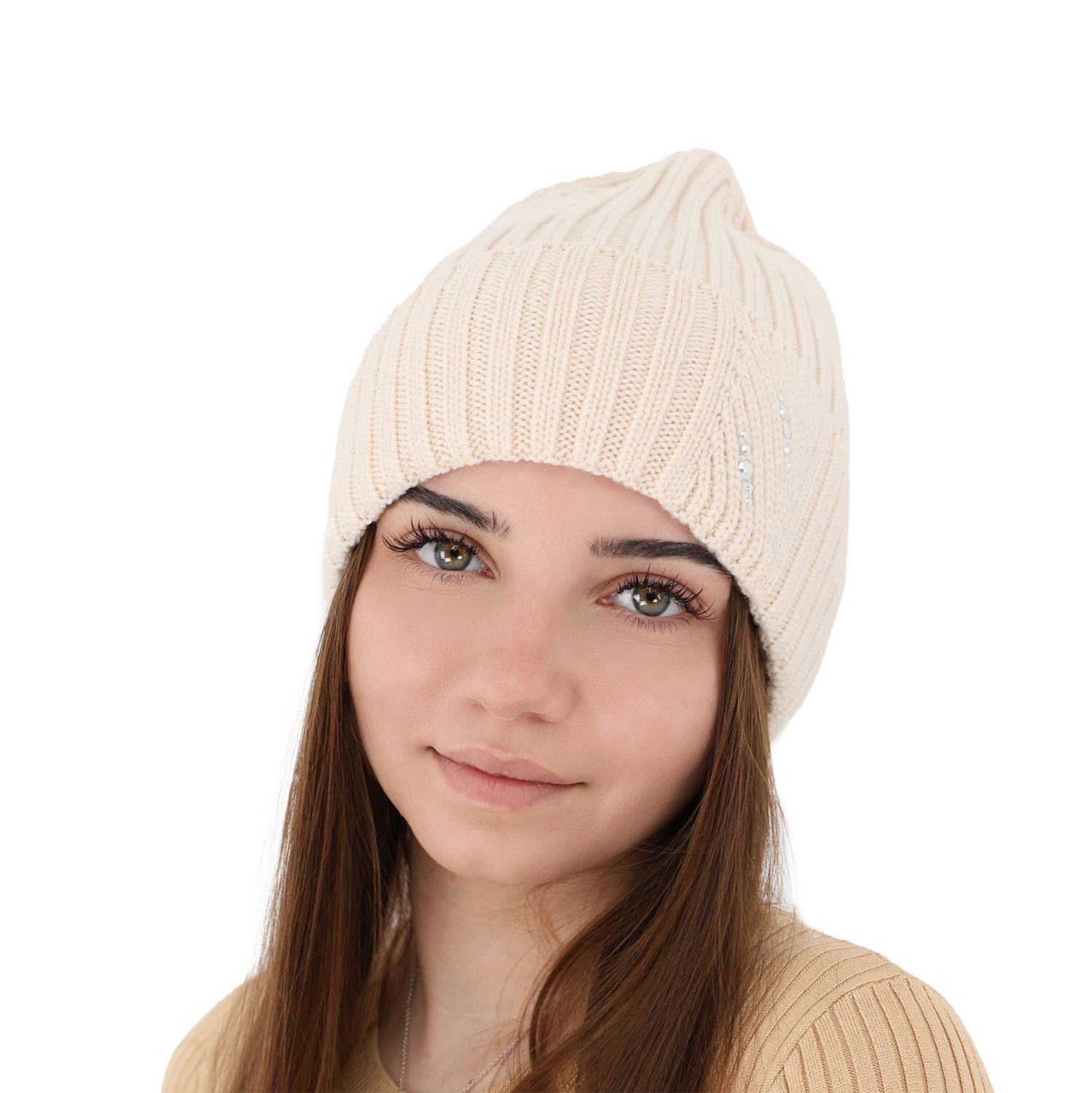 Czapka zimowa damska, jasnoróżowa, 100% wełniana merino Ariga