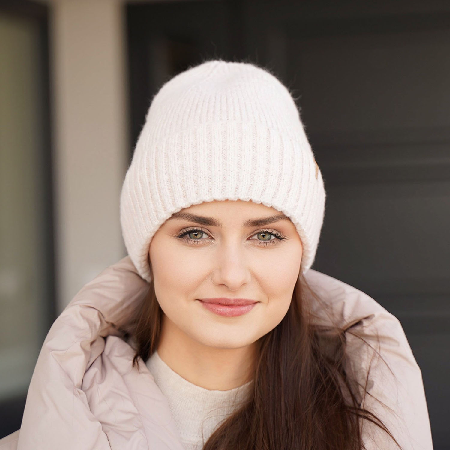 Czapka zimowa damska, khaki, z wełną merino Alvara