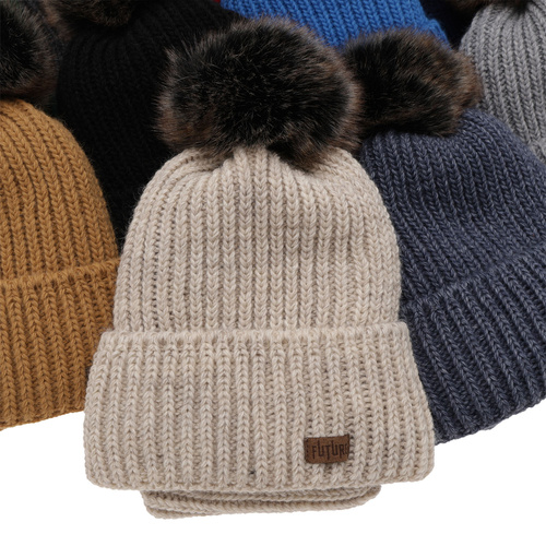 Czapka i komin dla chłopca zimowy komplet, camel, z pomponem Wonder