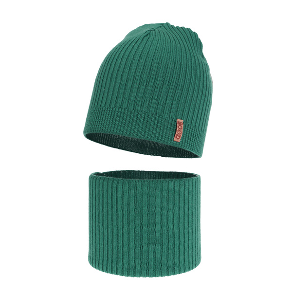 Czapka i komin dla chłopca jesienny, wiosenny komplet, zielony, 100% wełniany merino Chester