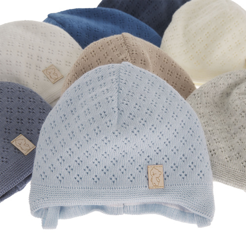 Czapka jesienna, wiosenna dla chłopca, błękitna, wiązana Dajmon