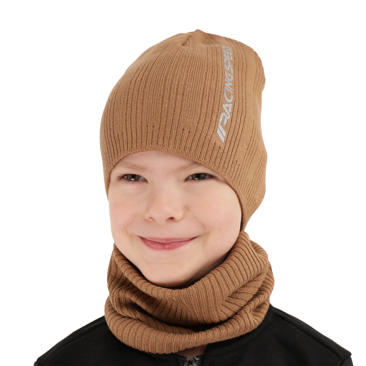 Czapka i komin dla chłopca jesienny, wiosenny komplet, camel Kolorado