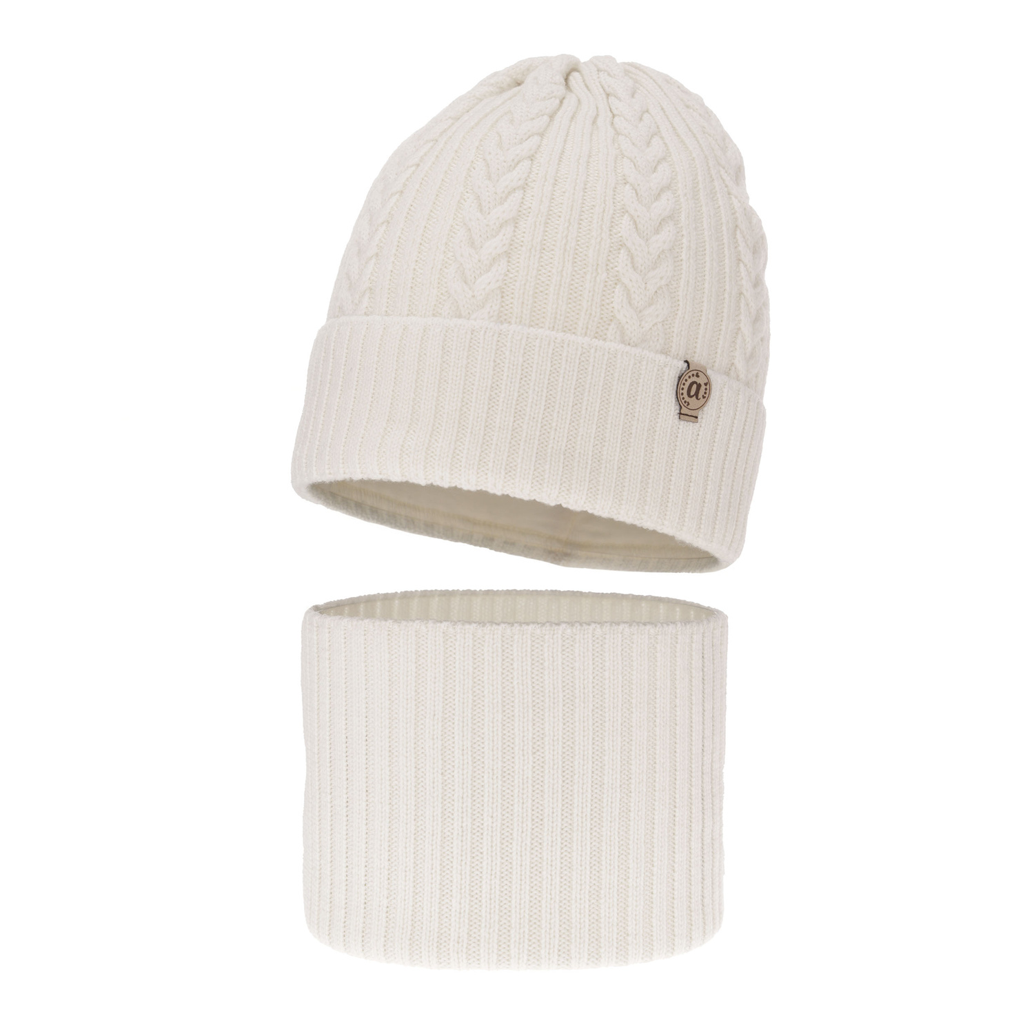 Czapka i komin dla dziewczynki zimowy komplet, biały, 100% wełniany merino Jenny