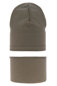 Czapka i komin dla chłopca jesienny, wiosenny komplet, khaki, bawełniany Hazel