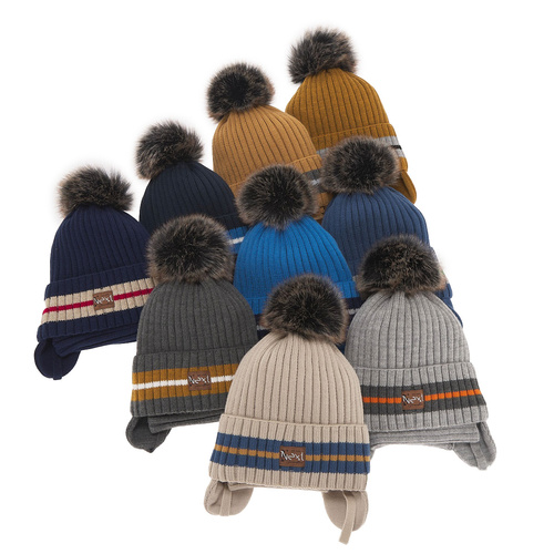 Czapka i komin dla chłopca zimowy komplet, camel, z pomponem, wiązany Echo