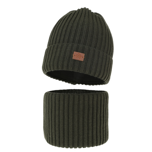 Czapka i komin dla chłopca zimowy komplet, khaki Fargo