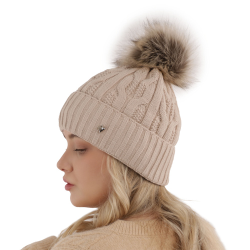 Czapka zimowa damska, szara, z pomponem Laona