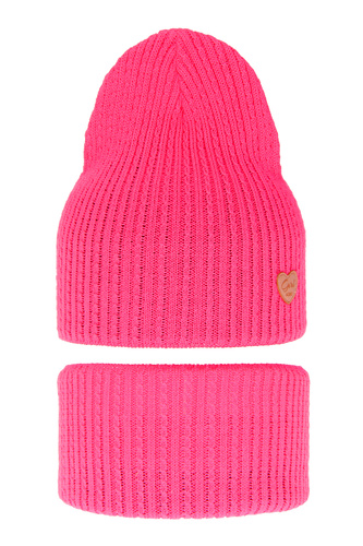 Czapka i komin dla dziewczynki jesienny, wiosenny komplet, z bawełną, różowy Wega