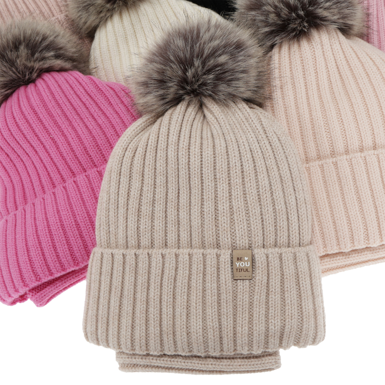 Czapka i komin dla dziewczynki zimowy komplet, 100% wełniany merino, podszyty bawełną, z pomponem, fioletowy, Terida