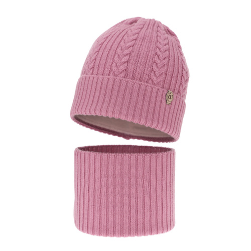 Czapka i komin dla dziewczynki zimowy komplet, fioletowy, 100% wełniany merino Jenny