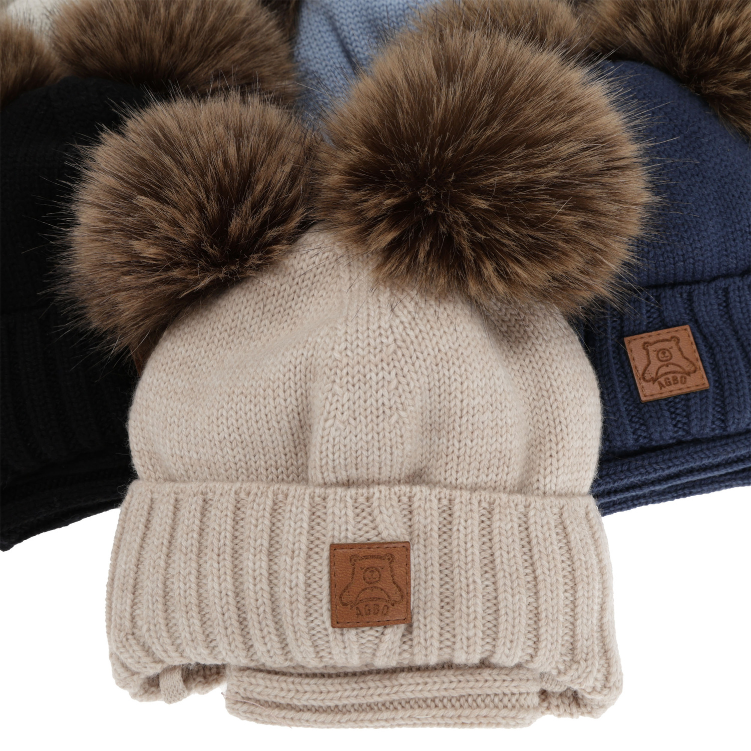 Czapka i komin dla chłopca, zimowy komplet, beżowy, 100% wełniany merino, podszyty polarem wełnianym, Ronik