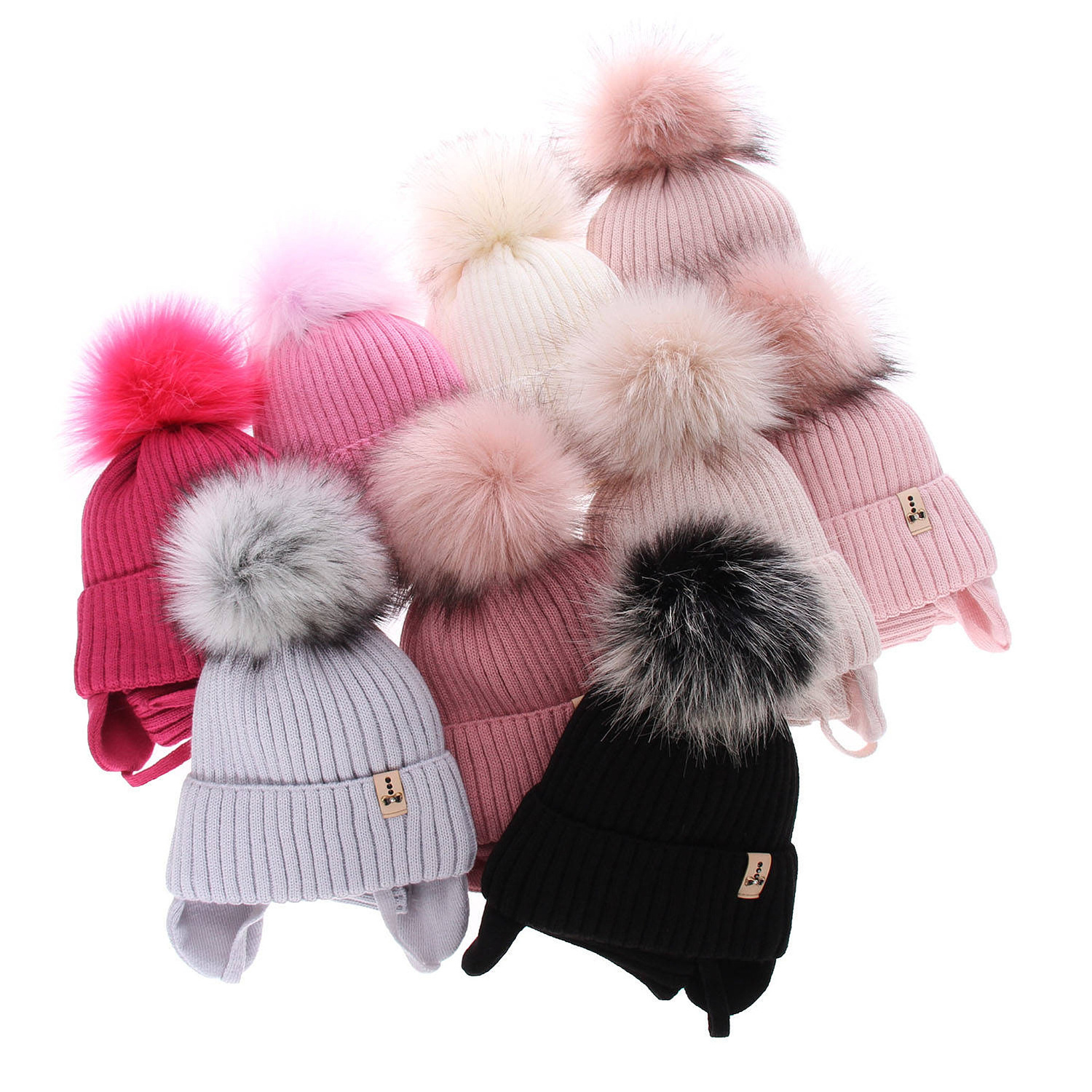 Czapka i komin dla dziewczynki zimowy komplet, czarny, z pomponem Preria