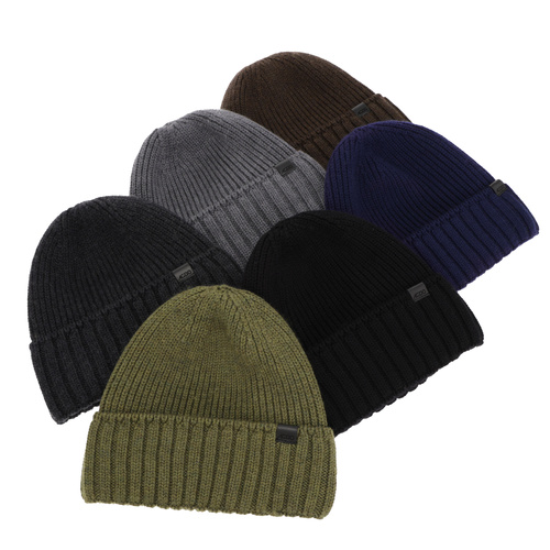 Czapka zimowa męska, camel, 100% wełniana merino, bezszwowa Bruner