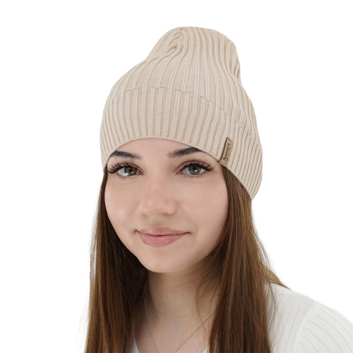 Czapka damska wiosenna, jesienna, z bawełną, jasnoszara, Mirona