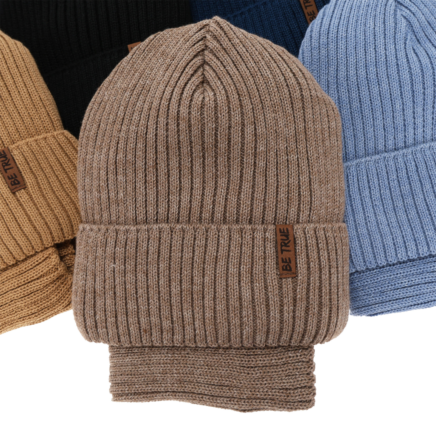 Czapka i komin podszyty bawełną dla chłopca zimowy komplet, camel, z wełną merino, Colton