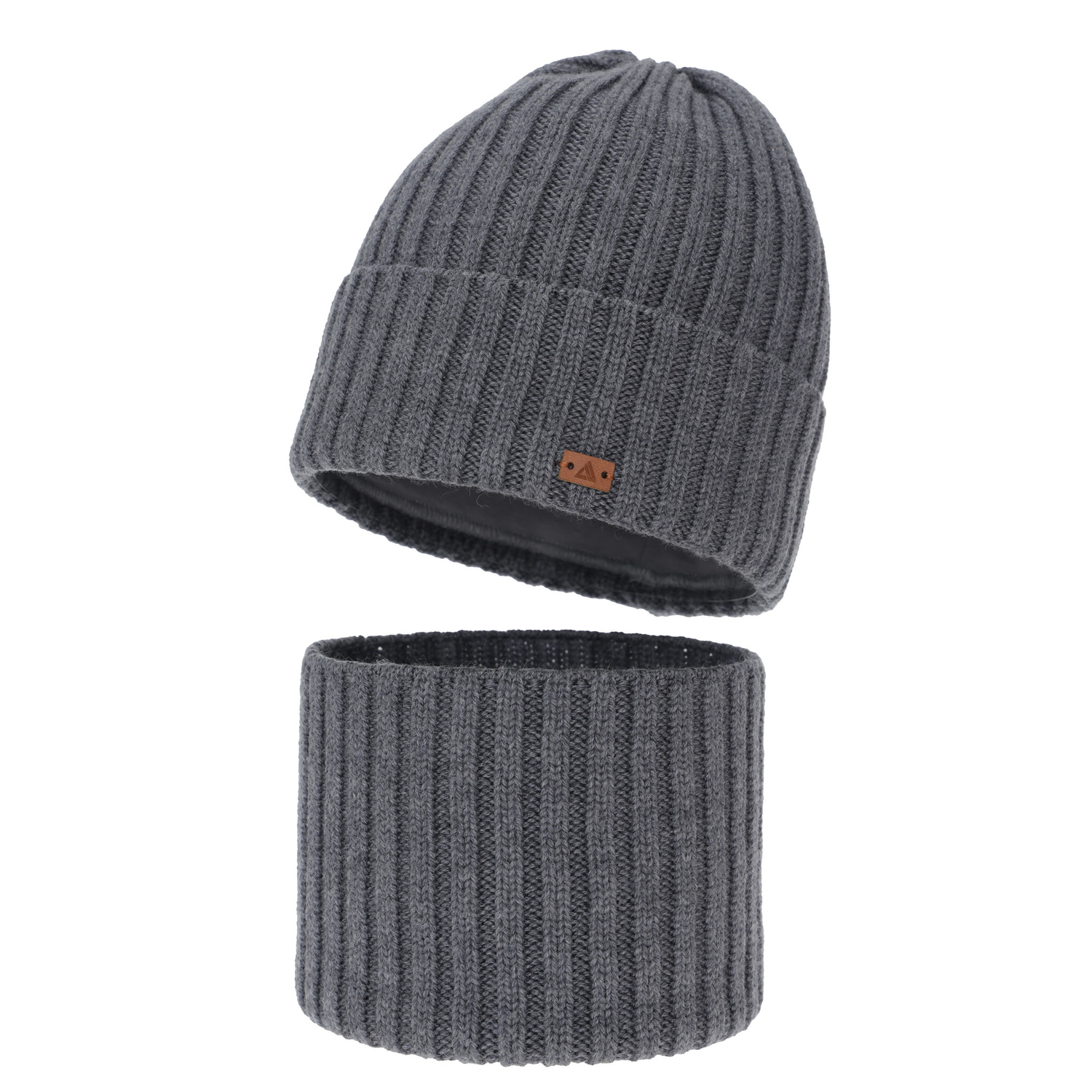 Czapka i komin dla chłopca, zimowy komplet, 100% wełniany merino, szary Umberto