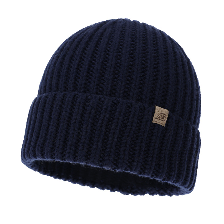 Czapka zimowa męska, granatowa, 100% wełniana merino Berno
