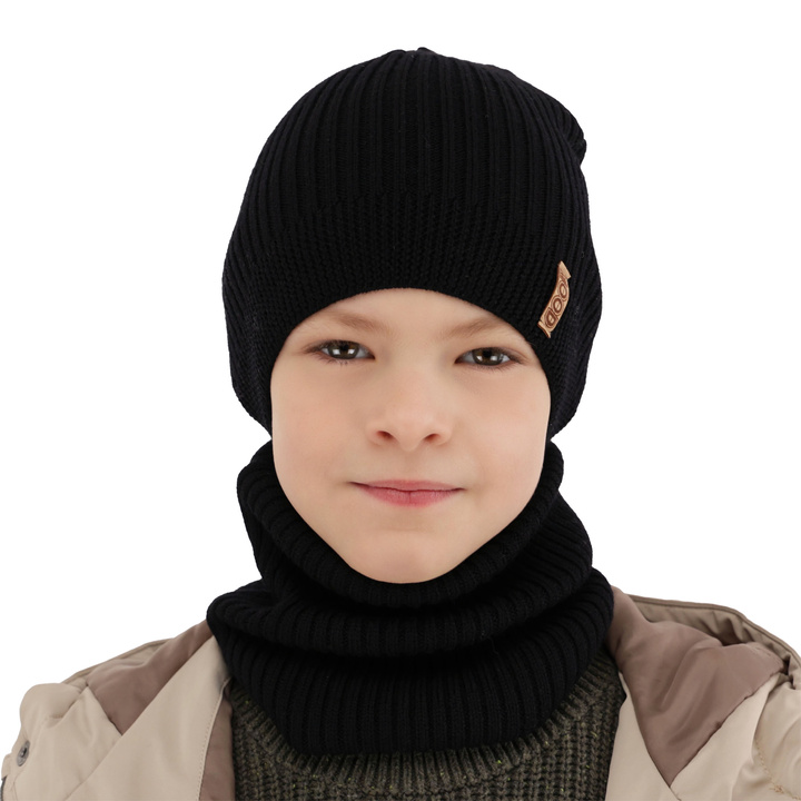 Czapka i komin dla chłopca jesienny, wiosenny komplet, jasnoszary, 100% wełniana merino Chester