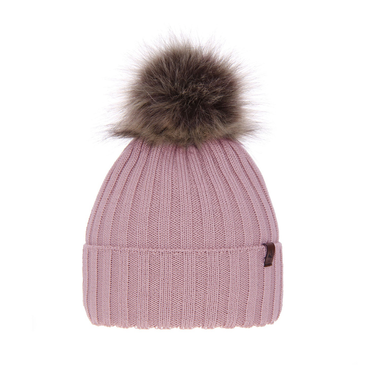 Czapka zimowa damska, różowa, z wełną merino Texa