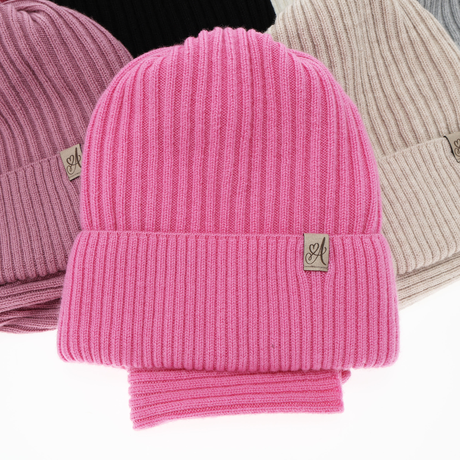 Czapka i komin dla dziewczynki, zimowy komplet, fioletowy, 100% wełniany merino, Patricia