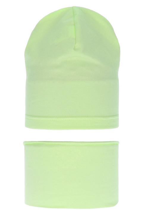 Czapka i komin dla dziewczynki jesienny, wiosenny komplet, limonkowy, bawełniany Hazelka