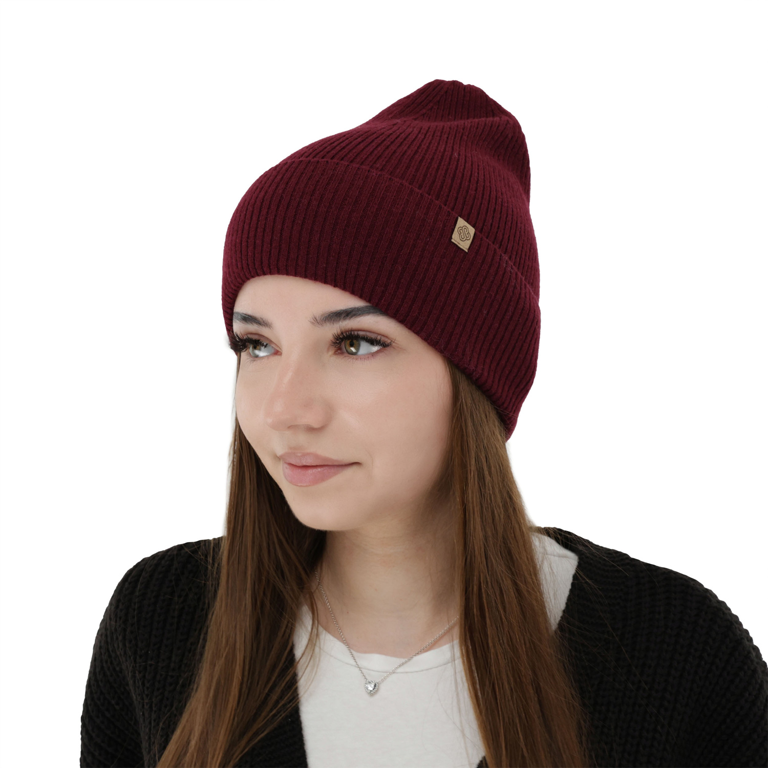 Czapka jesienna, zimowa damska, bordowa, wełna merino z kaszmirem, Alineta